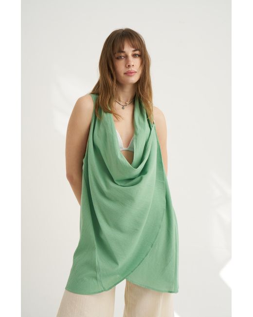 Unexpectedone Green Wrapped By Waterfall Tunic