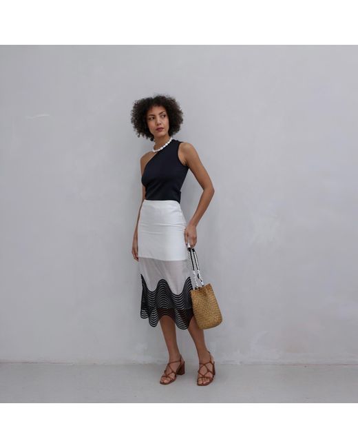 London Atelier Byproduct Black One Shoulder Top With Brooch