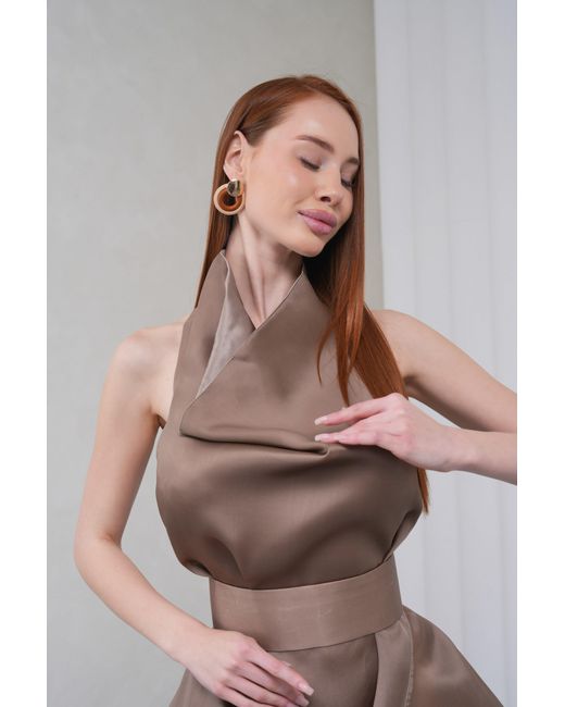 Lumina Eligma Brown Neutrals Silhouette Halter Dress