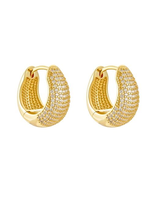 Nazzar Metallic Puffy Pave Dome Hoop Earrings