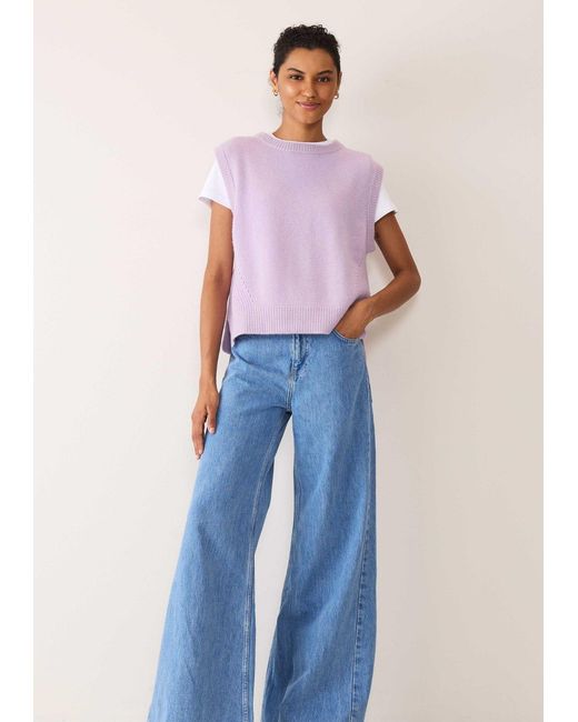 Loop Cashmere Purple Ribbed Detail Lofty Cashmere Tank