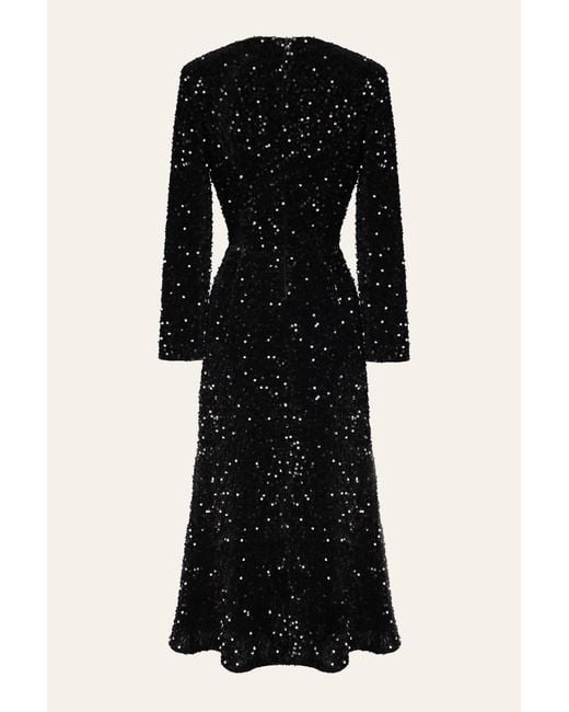 POST MERIDIEM Black Sequin Decorated Velvet Long Sleeve Midi Dress