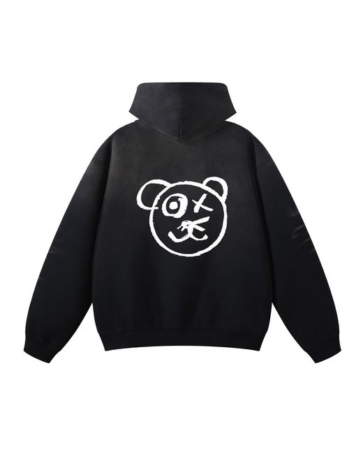 X Ilona Blue Blue Universal Fit Graffiti Teddy Bear Cotton Espresso Vintage Wash Hoodie for men