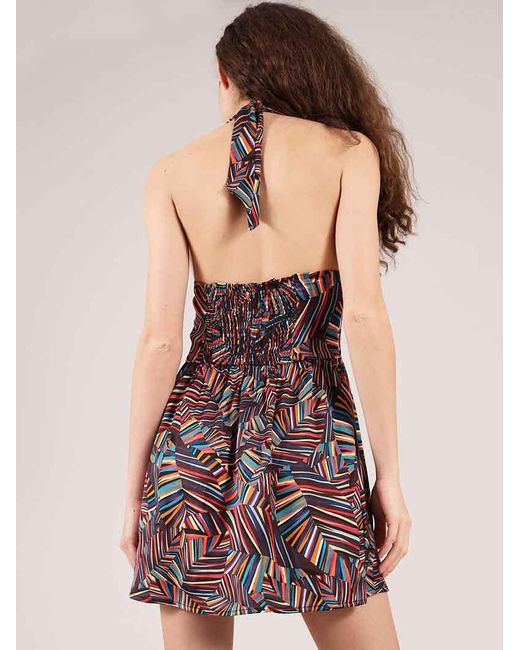 blonde gone rogue Multicolor Beachy Halter Neck Mini Dress, Upcycled Viscose