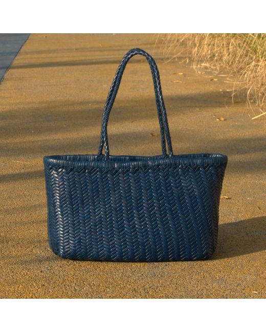 Rimini Blue Zigzag Woven Leather Handbag 'viviana' Large Size