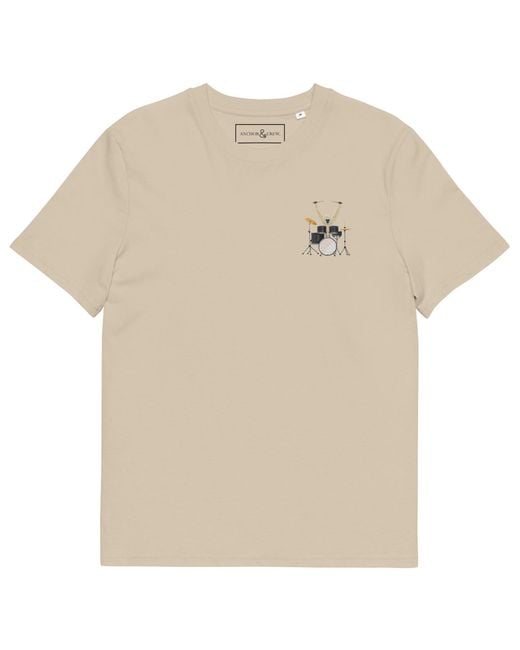 Anchor and Crew Natural Neutrals Desert Dust Drummer Monkey Organic Cotton Embroidered T-Shirt for men