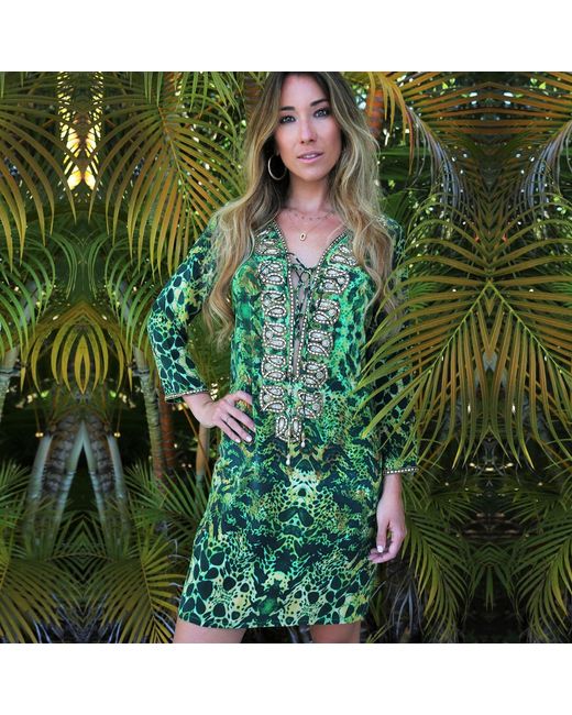 Sophia Alexia Green Emerald Leopard Silk Taj Kaftan
