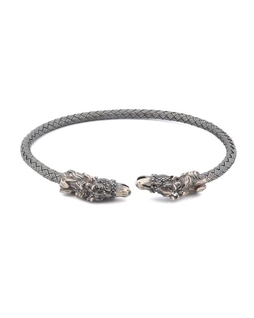 Ebru Jewelry Metallic Fierce Twin Dragon Sterling Adjustable Bracelet for men