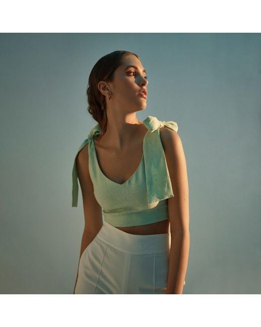 Lita Couture Green Bow Strap Linen Crop Top