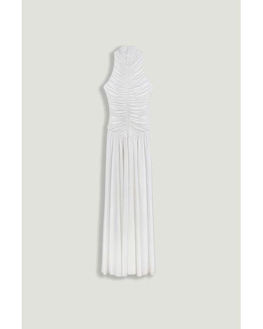 Nocturne White Ruched High-Neck Maxi Dress