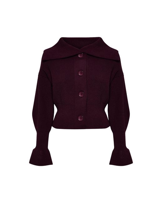 Thisisu Collection Purple Iris Wide Collar Knit Cardigan – Plum