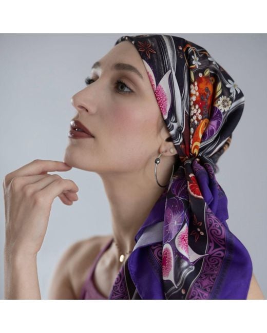 Silk&Soul Purple Square Silk Scarf Spices