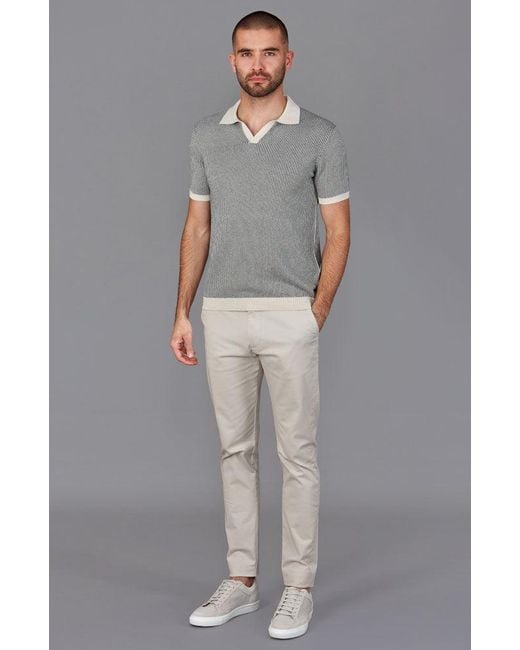 Paul James Knitwear Gray Mens Lightweight Cotton Gallo Fishermans Buttonless Polo Shirt for men