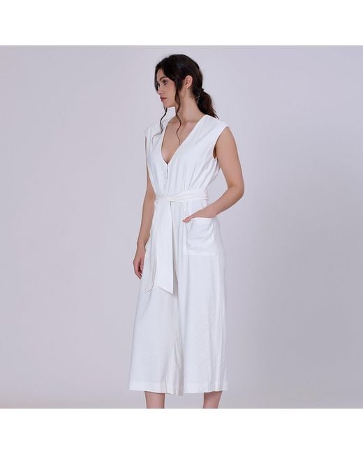 Smart and Joy Gray V-Neckline Patch Pocket Jumpsuit