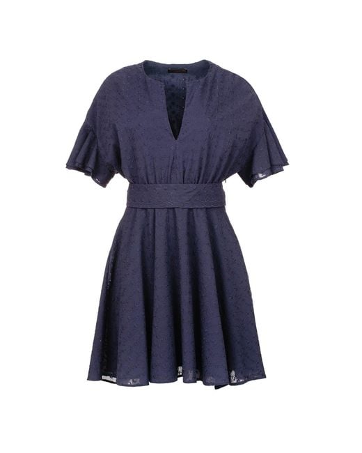 Conquista Blue Dark Embroidered Dress With Ruffle Sleeves