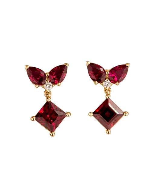 Juvetti Red Amore Ruby & Diamond Butterfly Drop Earrings