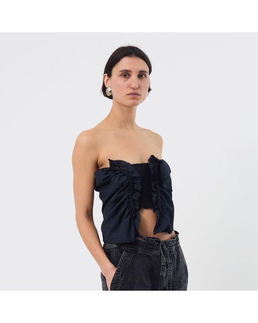 Ccy Currency Blue Halterless Frill Top