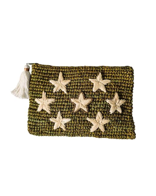 OhSun Green Starr Raffia Clutch