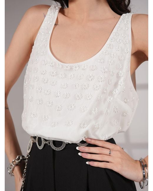 Rose & Nancy White Morena Ivory Hand Embellished Top