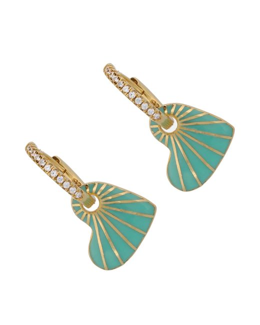 Ebru Jewelry Green Enamel Heart Diamond Hoop Earrings