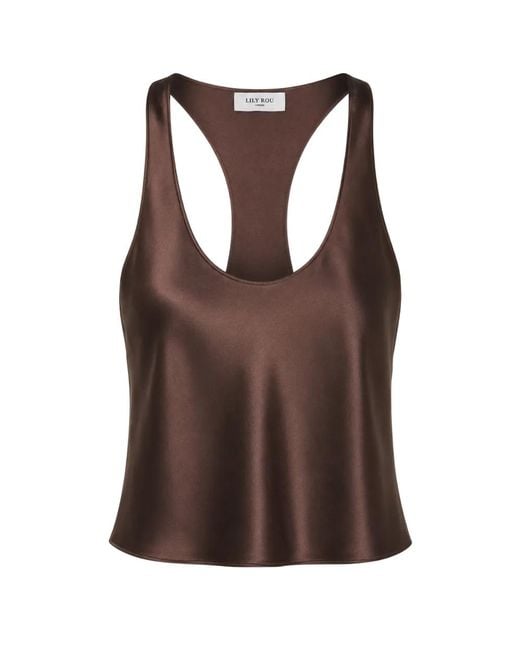 Lily Rou Brown Chocolate Racer-Back Silk Tank Top