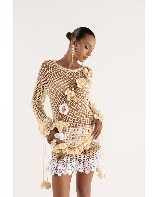 Andreeva White Vanilla Handmade Crochet Top-Dres