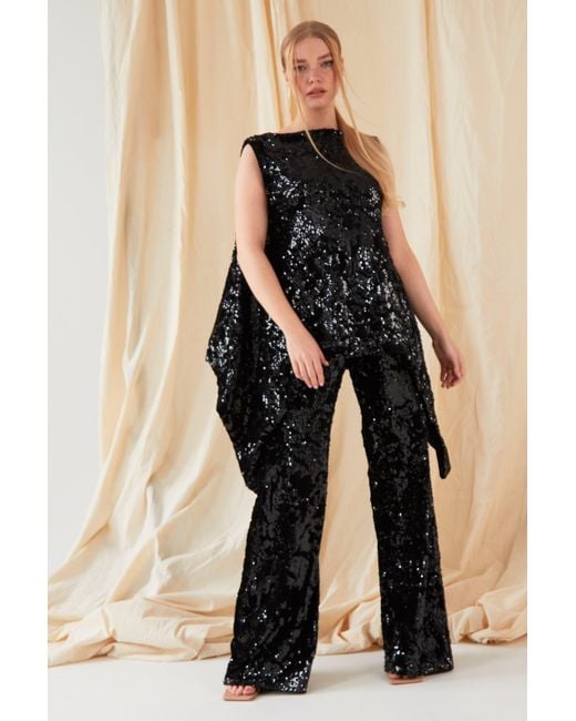 Sarvin Black Sequin Flared Trousers