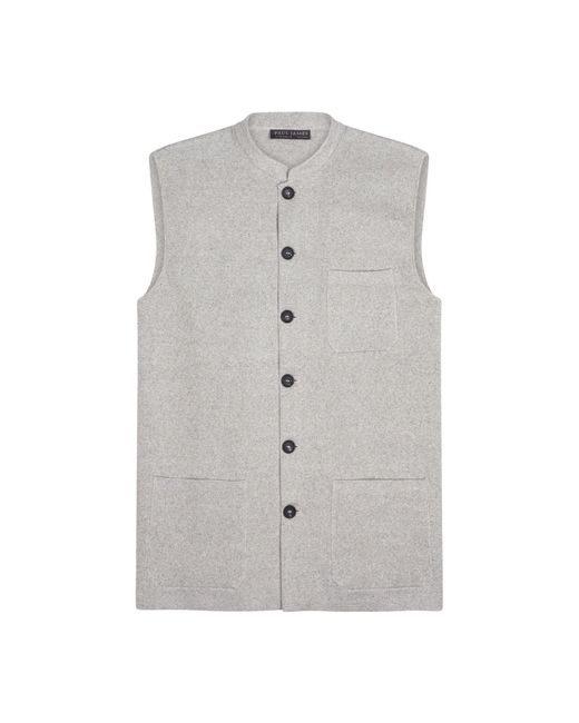 Paul James Knitwear Gray Midweight Cotton Cochin Knitted Nehru Waistcoat for men