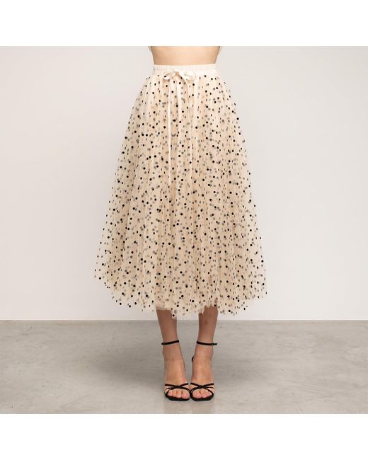 Tantra Spain Sl Natural Neutrals Polka-Dot Tulle Midi Skirt, A-Line Cut, Elastic Waistband With A Bow Ecru