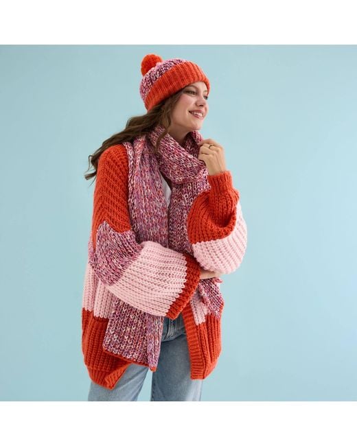 Cara & The Sky Red Florence Twist Oversized Knitted Scarf