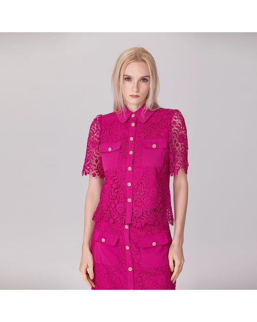 Smart and Joy Pink Lace And Center Buttons Shirt