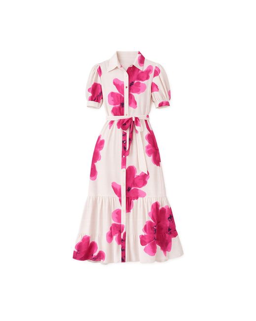 Yumi' Pink Scattered Floral Shirt Dress