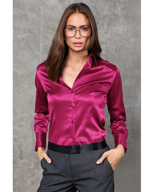 Madison / Savile Pink Wild Aster Haven Fitted Satin Shirt Two