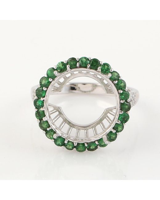 Artisan Green 18k White Gold Micro Pave Diamond With Open Circle Tsavorite Gemstone Cocktail Ring