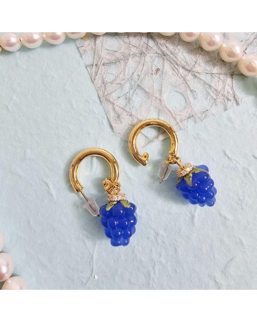 Farra Blue Raspberry Dangle Hoop Fun Earrings