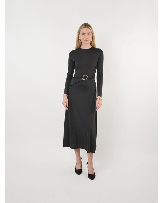John Abgin Black Jersey Ruched Cross Body Maxi Dress