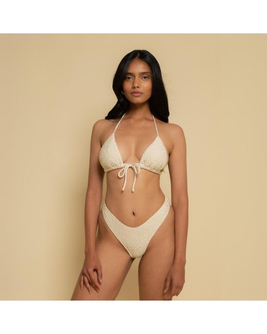 Montce Natural Neutrals Oat Texture Lulu Zig-Zag Stitch Bikini Bottom