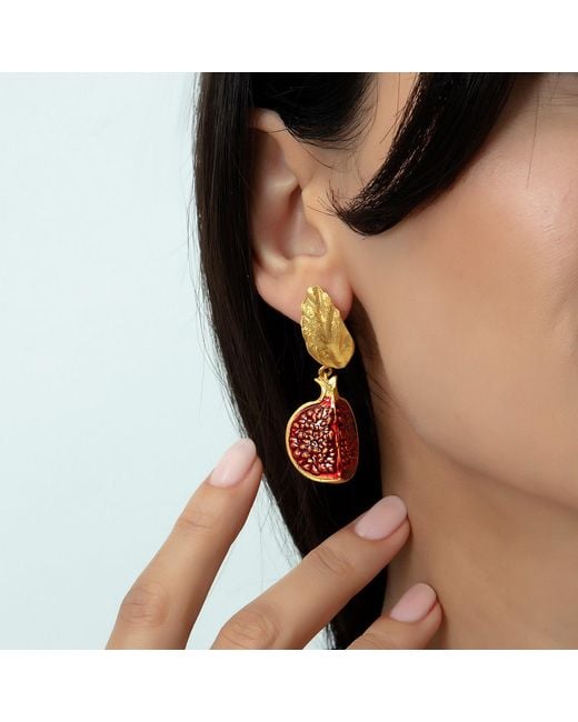 Milou Jewelry Metallic Pomegranate Slice Drop Leaf Earrings