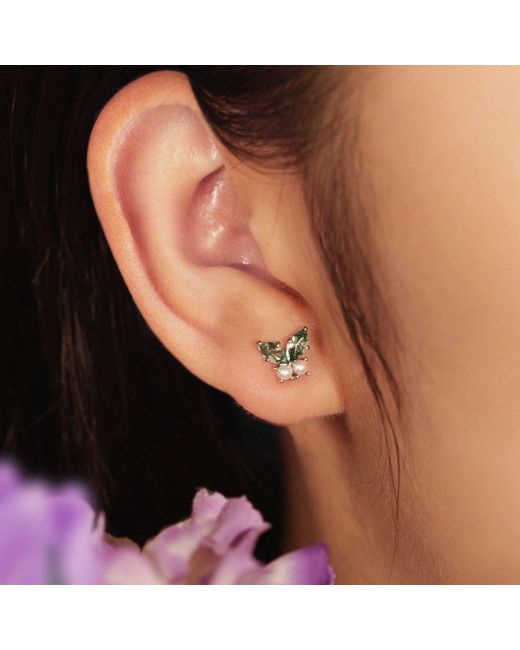 Azura Jewelry New York Green Monarch Butterfly Moss Agate Earrings Vermeil