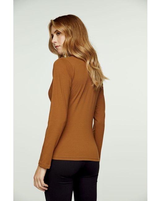 Conquista Brown Long Sleeve Chocolate Faux Wrap Top