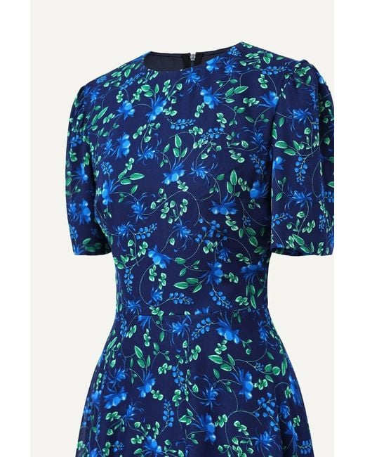 POST MERIDIEM Blue Short Sleeve Floral Midi Dress