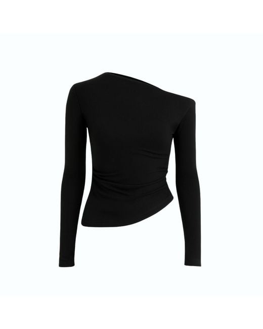 Monlicia Black Aura One-Shoulder Draped Top –
