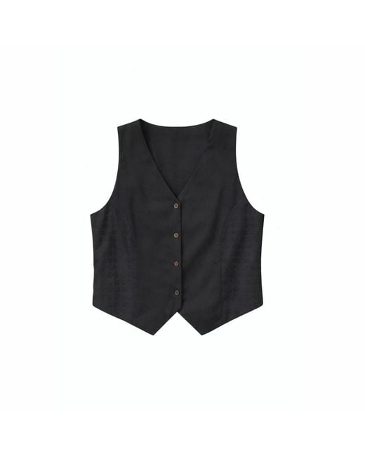House of Gl Black Sage Cotton Check Tailored Vest Top With V-Neck And Button Front