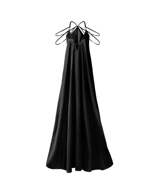 Kargede Black Satin Maxi Dress – Long Designer Slip Gown