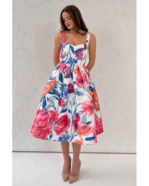 Girl In Mind Red Raisa Strappy Sweetheart Neck Midi Dress