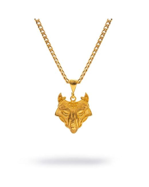 Ebru Jewelry Metallic Golden Wolf Spirit Necklace for men