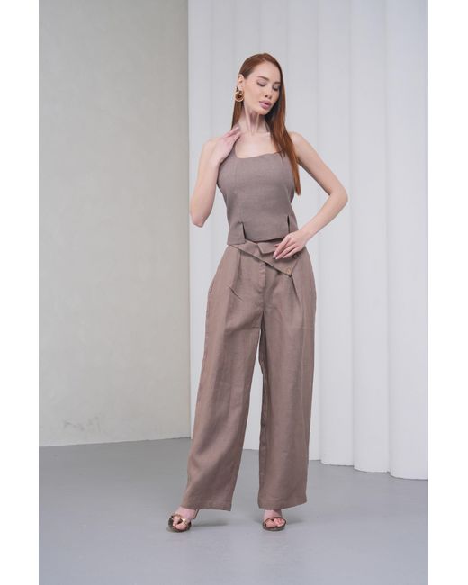 Lumina Eligma Brown The Wrapline Linen Trouser