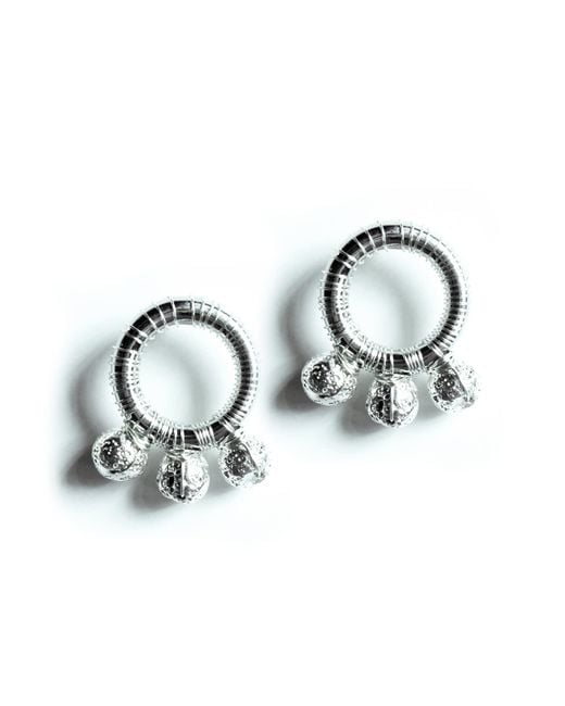 Edgar Navarro Jewelry Metallic Navarro Circular Stainless Steel Wrapped Earrings With Volcanic Stones