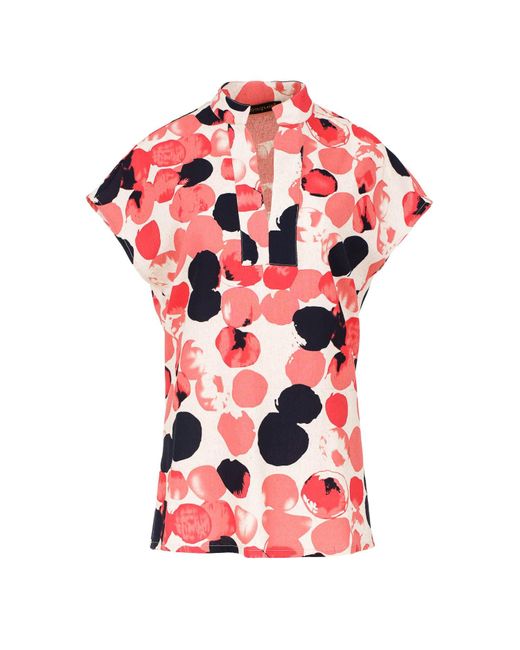 Conquista Red Apricot Print Linen Style Sleeveless Top