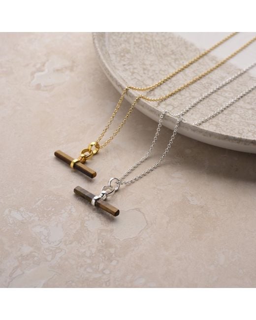 Nellou Jewellery Metallic Tiger Eye T Bar Necklace Sterling
